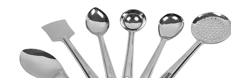 RSPTJM Spatulas 6 Piece Stainless Steel Serving Tools for Kitchen Serving Spoons Set for Dining with 6 Different pcs Big Spoon Skimmer Oval Spoon Ladle Flex Turner - Image 4