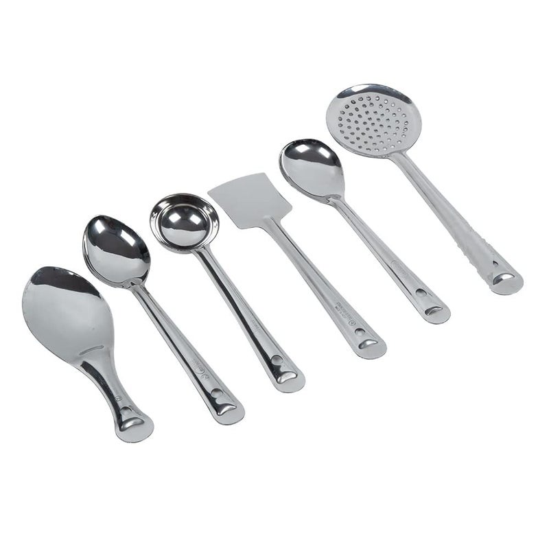 RSPTJM Spatulas 6 Piece Stainless Steel Serving Tools for Kitchen Serving Spoons Set for Dining with 6 Different pcs Big Spoon Skimmer Oval Spoon Ladle Flex Turner - Image 2