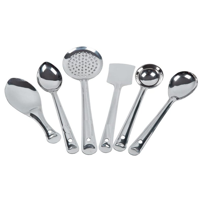 RSPTJM Spatulas 6 Piece Stainless Steel Serving Tools for Kitchen Serving Spoons Set for Dining with 6 Different pcs Big Spoon Skimmer Oval Spoon Ladle Flex Turner - Image 1