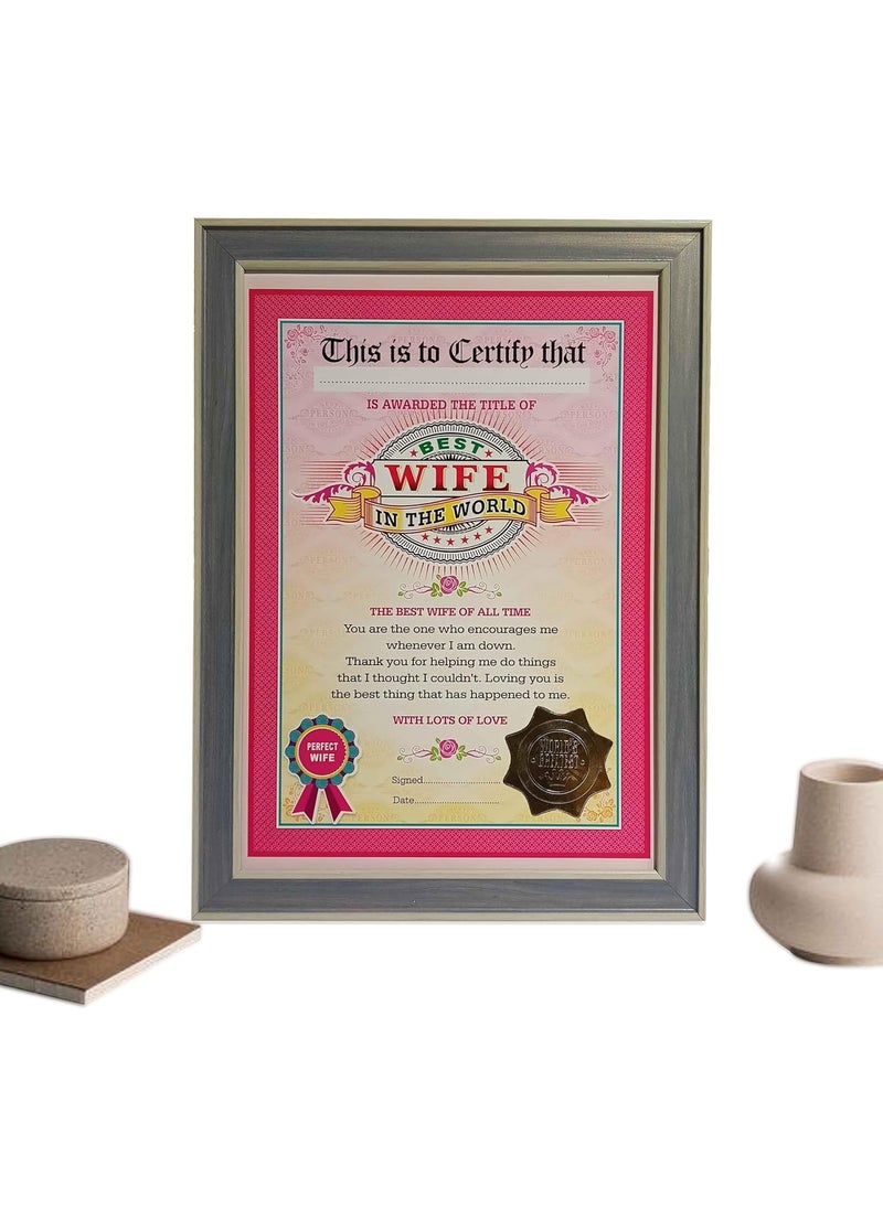 NorthLand Northland The World's Best Wife Framed Certificate for Wife - Unique Gifts for Wife (Size 13 x 9.5 in inches, Multicolour)  - Image 1