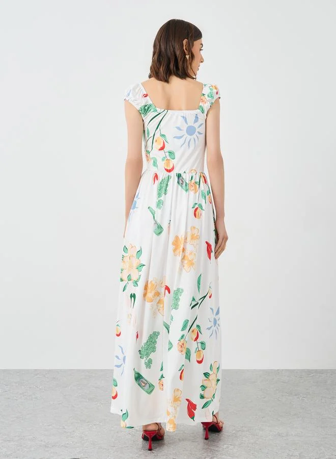 Take Two Take Two Floral Print Gathered Detail A-Line Maxi Dress