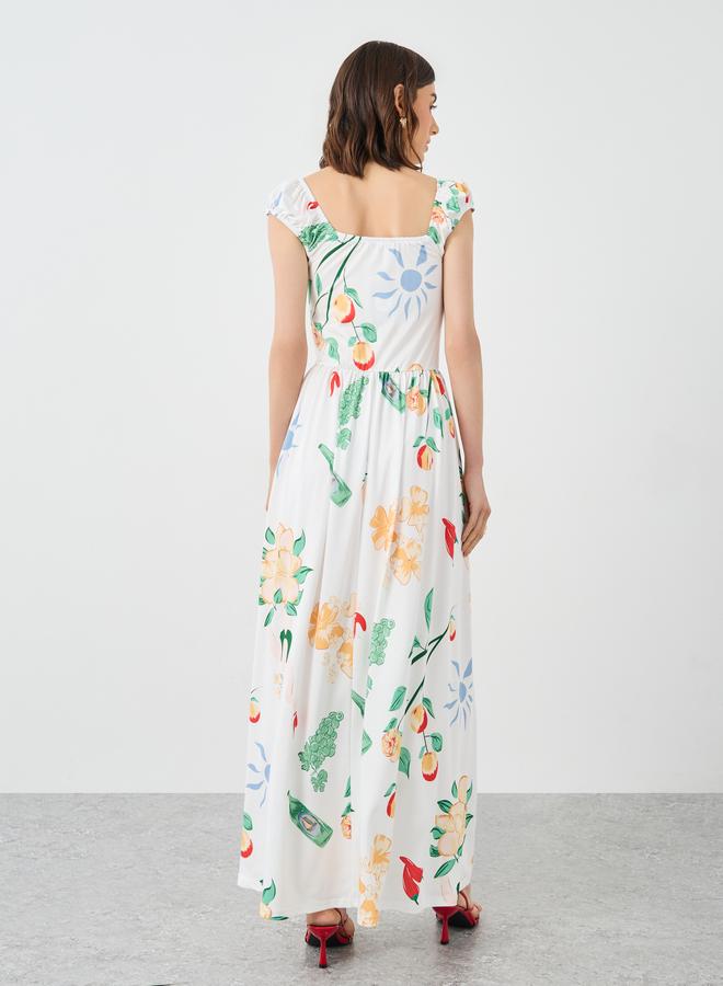 تايك تو فستان ماكسي بتفاصيل مزمومة وطبعة زهور من تيك تو - Image 5