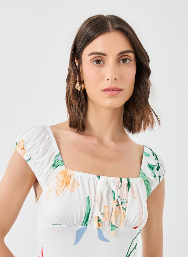 تايك تو فستان ماكسي بتفاصيل مزمومة وطبعة زهور من تيك تو - Image 4