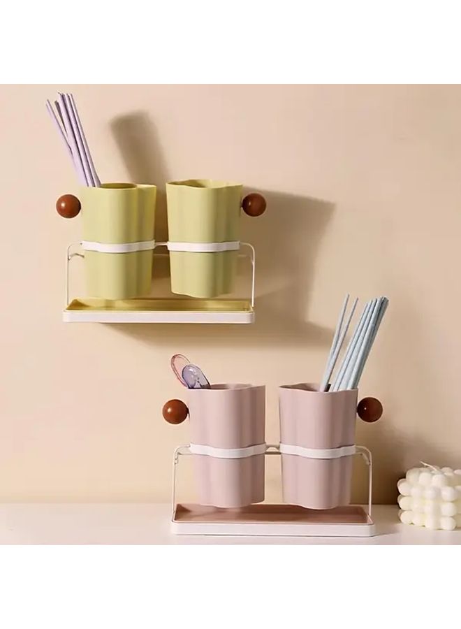 Full Moon Yellow Wall Mounted Chopsticks Holder With Drainage Tray - Image 3