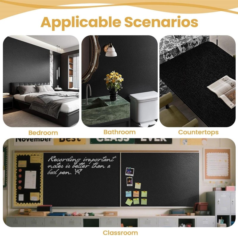 AAMATY Black Wallpaper for Wall 45x1200 cm | Self Adhesive Peel and Stick Waterproof PVC Vinyl Wallpaper Roll | Contact Paper for Kitchen Cabinet Furniture Cupboard Wall Covering Removable - Image 4