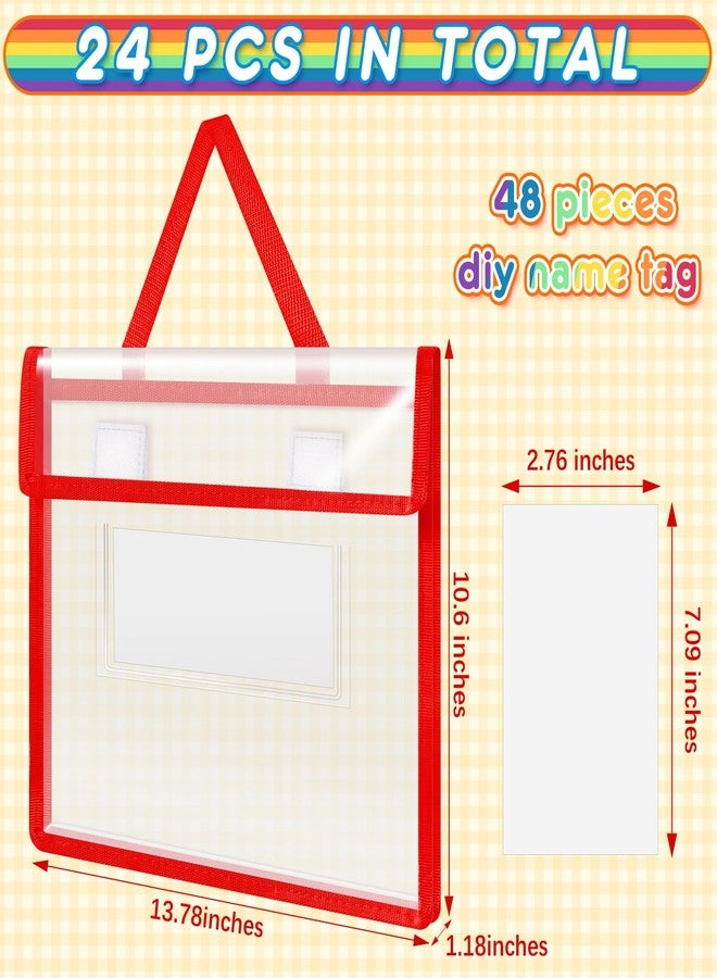 Teling Thick Clear Book Pouches with Blank Name Tags and Handles Book Baggies Bags Bins Organizer for School Classroom Library Pockets Students(Stylish Color) - Image 2