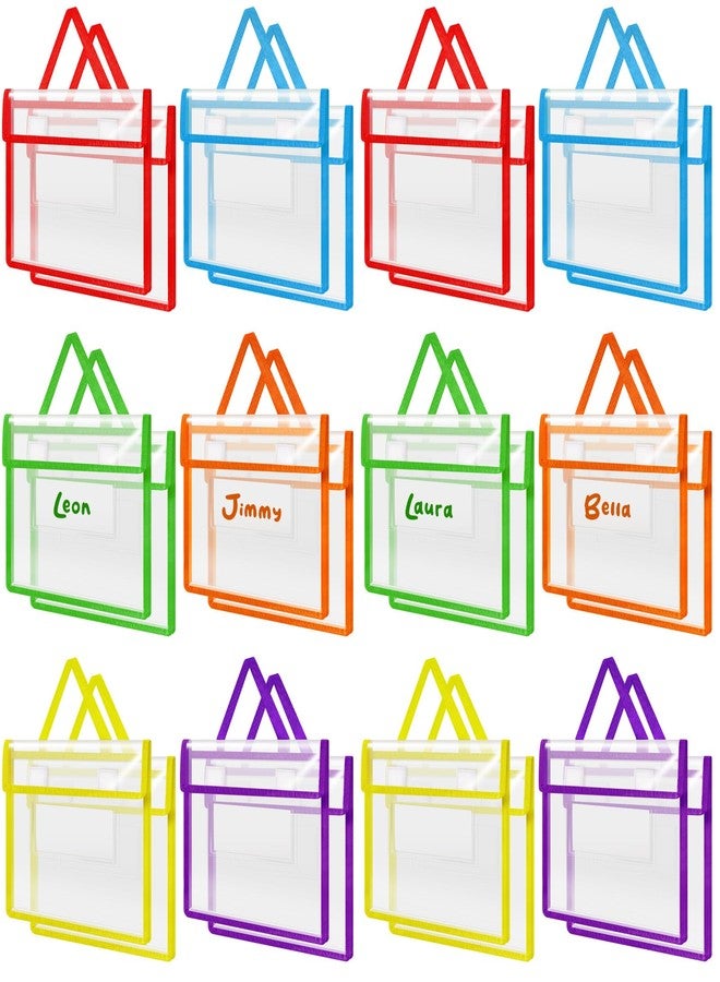 Teling Thick Clear Book Pouches with Blank Name Tags and Handles Book Baggies Bags Bins Organizer for School Classroom Library Pockets Students(Stylish Color) - Image 1
