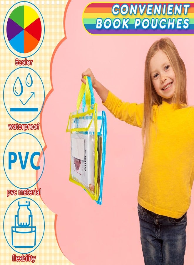Teling Thick Clear Book Pouches with Blank Name Tags and Handles Book Baggies Bags Bins Organizer for School Classroom Library Pockets Students(Stylish Color) - Image 4