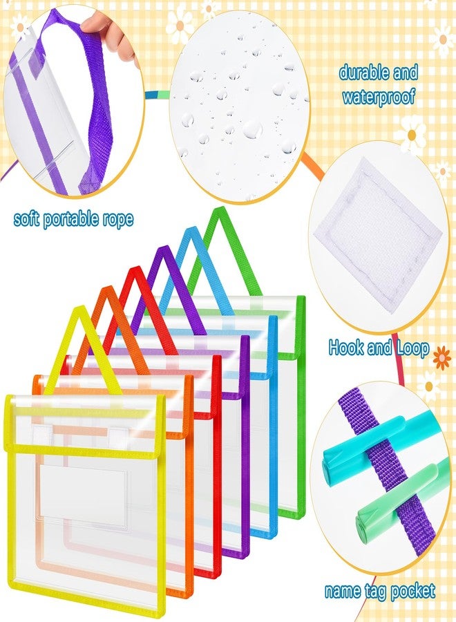 Teling Thick Clear Book Pouches with Blank Name Tags and Handles Book Baggies Bags Bins Organizer for School Classroom Library Pockets Students(Stylish Color) - Image 3