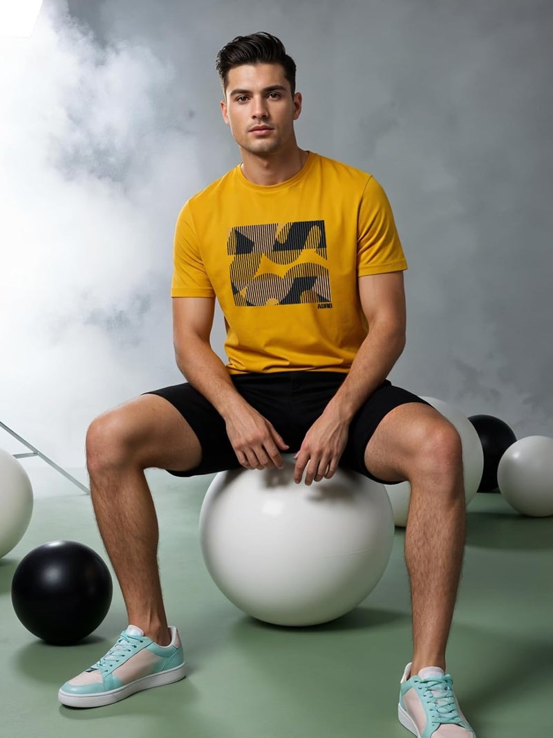 ADRO Men's Regular Fit T-Shirt - Abstract Camo Lines Design in Mustard - Image 5