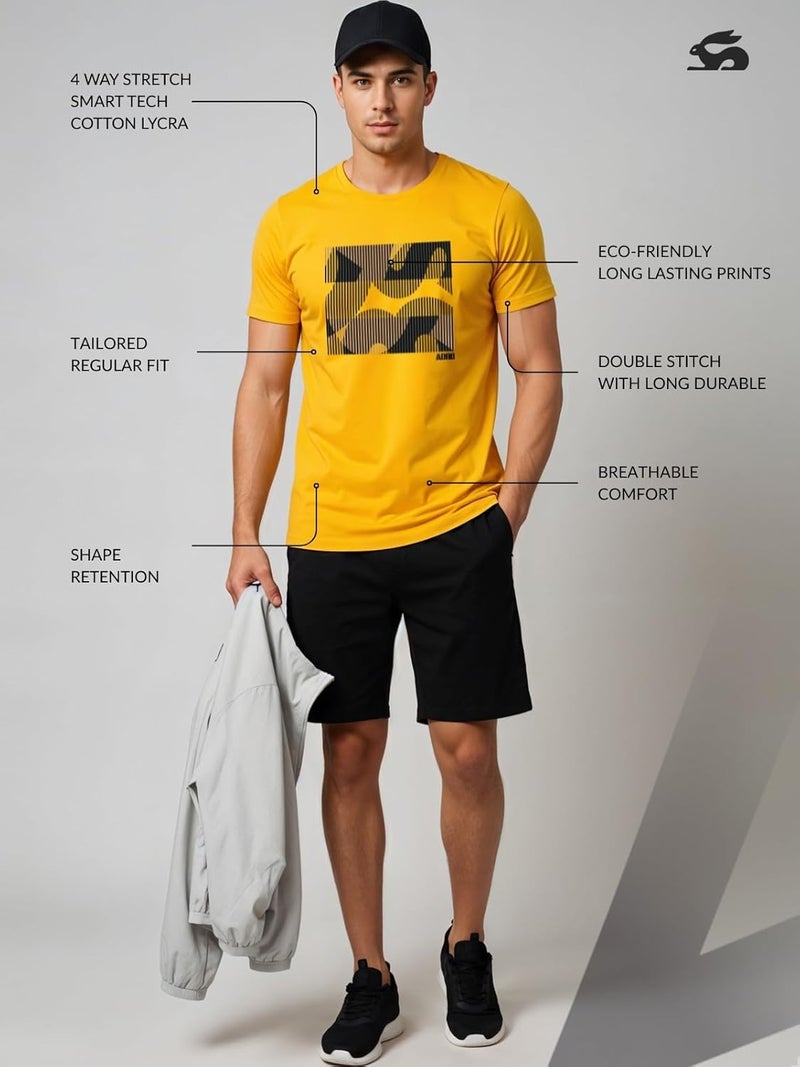 ADRO Men's Regular Fit T-Shirt - Abstract Camo Lines Design in Mustard - Image 3