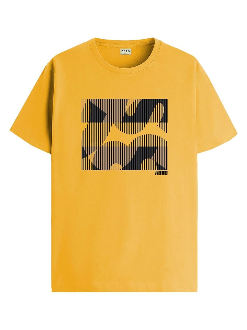 ADRO Men's Regular Fit T-Shirt - Abstract Camo Lines Design in Mustard - Image 1