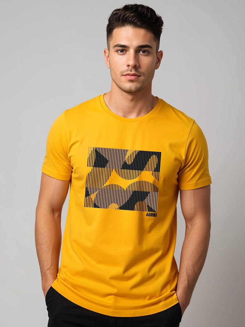 ADRO Men's Regular Fit T-Shirt - Abstract Camo Lines Design in Mustard - Image 2