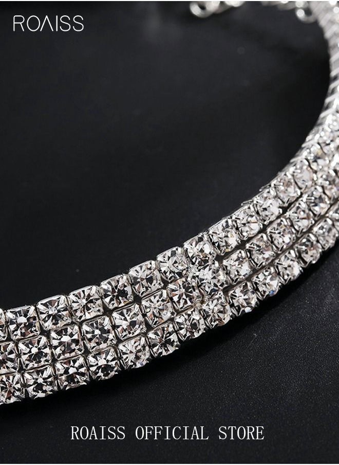 4 Pcs Rhinestone Choker Bracelet Ring Earrings Studs Set Three Row Round Diamond Collar Necklace Bridal Evening Dress Accessories for Women Silver/Clear - pzsku/ZF7553248DF8EA7549131Z/45/_/1675415411/0c875fb9-377b-4bb9-8cdd-b4d4d0d4815b