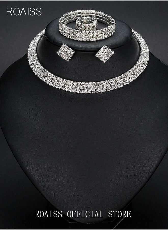 4 Pcs Rhinestone Choker Bracelet Ring Earrings Studs Set Three Row Round Diamond Collar Necklace Bridal Evening Dress Accessories for Women Silver/Clear - pzsku/ZF7553248DF8EA7549131Z/45/_/1675415411/ae5867a1-3ee5-464f-bb8d-cc15d69c62e9