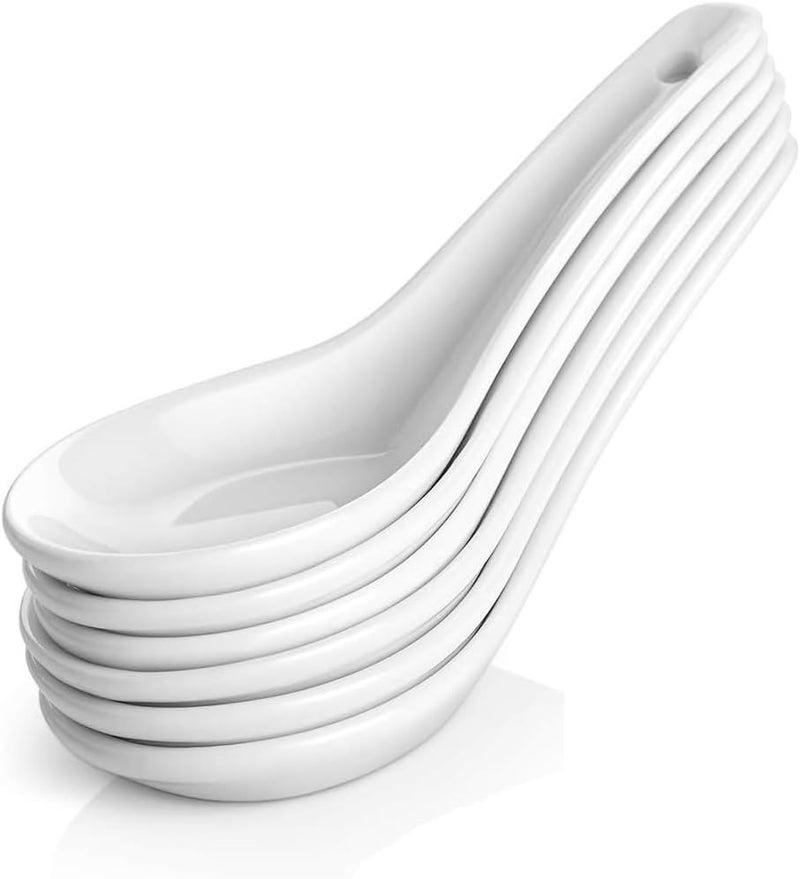 ACANDYL Soup Spoons Asian Soup Spoon 5.0 inch Chinese Soup Spoons Soup Dumplings Ramen Spoons Japanese Soup Spoons Ceramic Spoon Perfect for Pho, Miso, Wonton, Ramen, Dumpling, Macaron (6, WHITE) - Image 1
