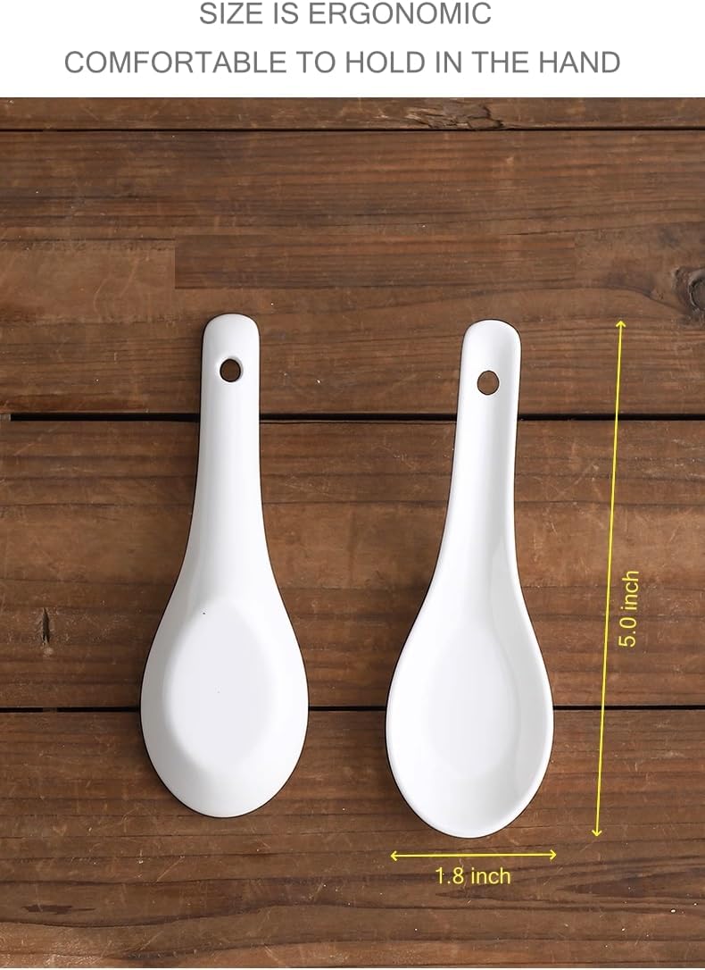 ACANDYL Soup Spoons Asian Soup Spoon 5.0 inch Chinese Soup Spoons Soup Dumplings Ramen Spoons Japanese Soup Spoons Ceramic Spoon Perfect for Pho, Miso, Wonton, Ramen, Dumpling, Macaron (6, WHITE) - Image 2