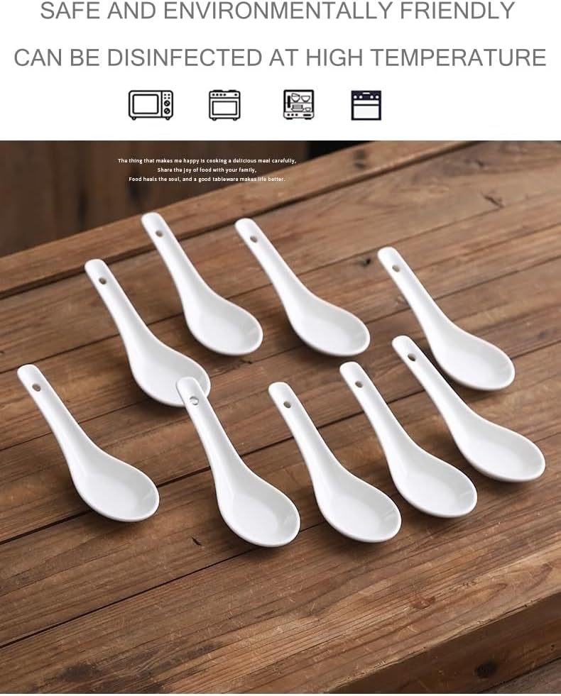 ACANDYL Soup Spoons Asian Soup Spoon 5.0 inch Chinese Soup Spoons Soup Dumplings Ramen Spoons Japanese Soup Spoons Ceramic Spoon Perfect for Pho, Miso, Wonton, Ramen, Dumpling, Macaron (6, WHITE) - Image 5