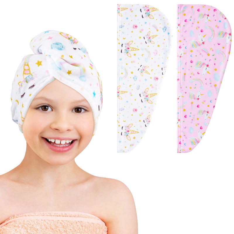 WAWSAM 2 Pack Kids Hair Drying Towels Girls Unicorn Wet Hair Towel