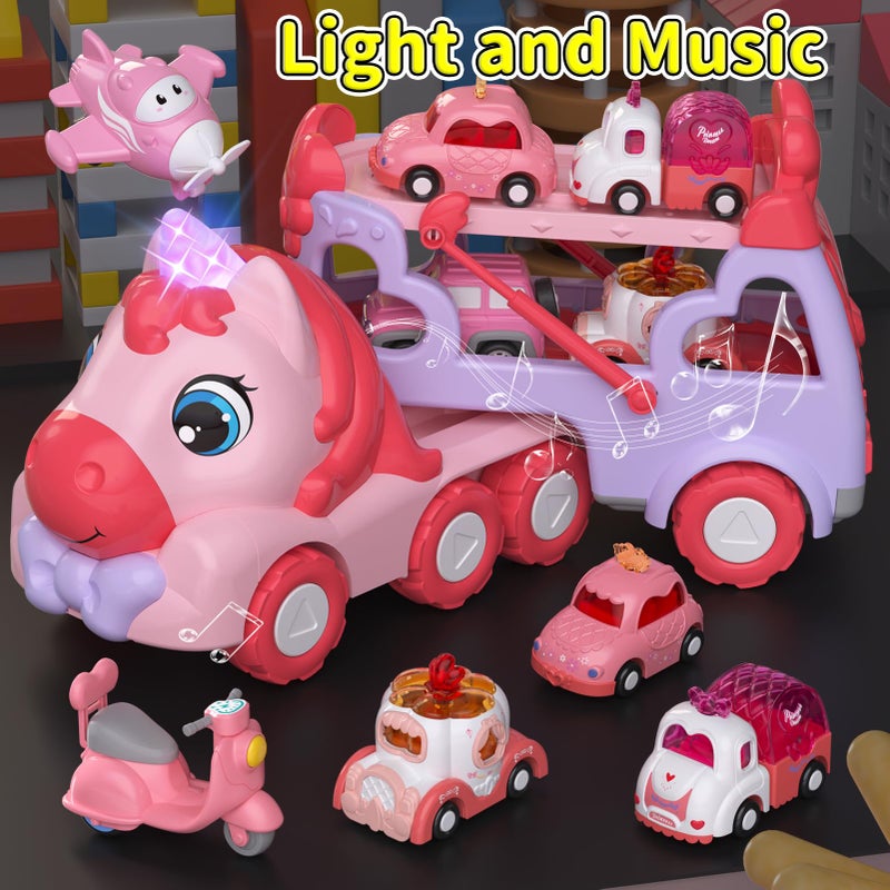 newcrave 7 in 1 Carrier Truck Toys for 1 2 3 Year Old Girl Birthday Gifts, Princess Toddler Toys Age 1-3 2-4, Toddler Girl Car Toys with Light & Music, Toy Car for Girls - Image 5