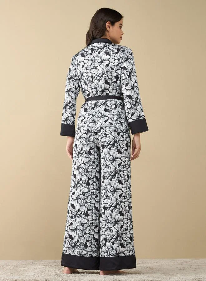 Splash FAV All-Over Floral Print Shirt with Tie-Up and Pyjama Set