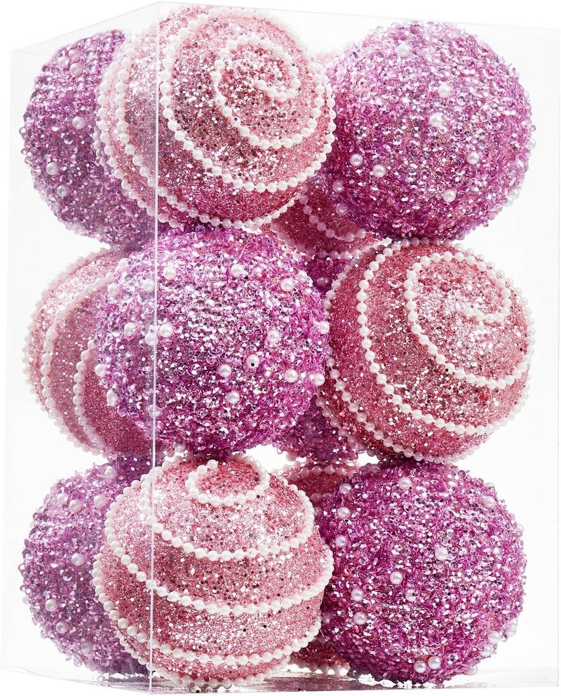 Munansli Pink Christmas Ball Ornaments, Christmas Ball Decorations Shatterproof Plastic Hanging Pearl Balls for Holiday Party(70mm/2.76", 12ct) - Image 1
