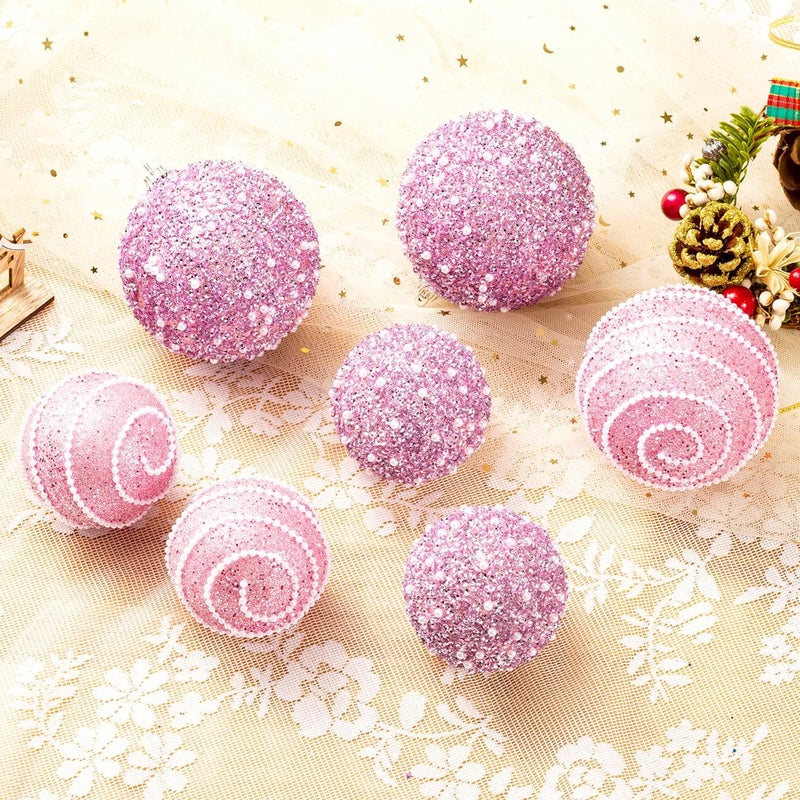 Munansli Pink Christmas Ball Ornaments, Christmas Ball Decorations Shatterproof Plastic Hanging Pearl Balls for Holiday Party(70mm/2.76", 12ct) - Image 5
