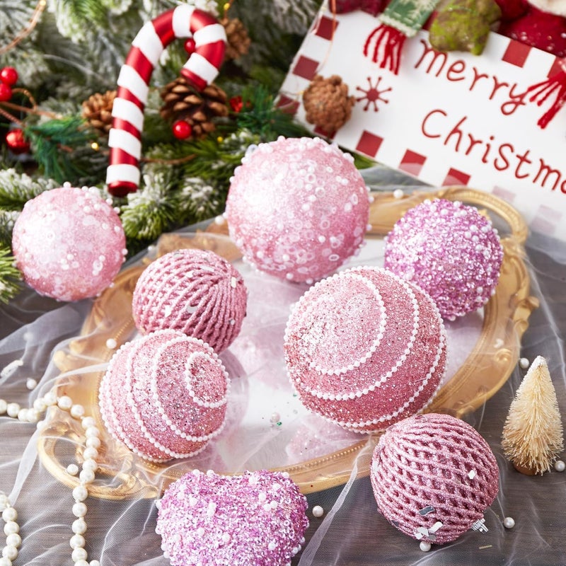 Munansli Pink Christmas Ball Ornaments, Christmas Ball Decorations Shatterproof Plastic Hanging Pearl Balls for Holiday Party(70mm/2.76", 12ct) - Image 3