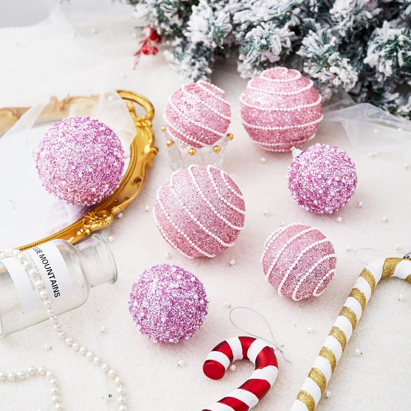 Munansli Pink Christmas Ball Ornaments, Christmas Ball Decorations Shatterproof Plastic Hanging Pearl Balls for Holiday Party(70mm/2.76", 12ct) - Image 2