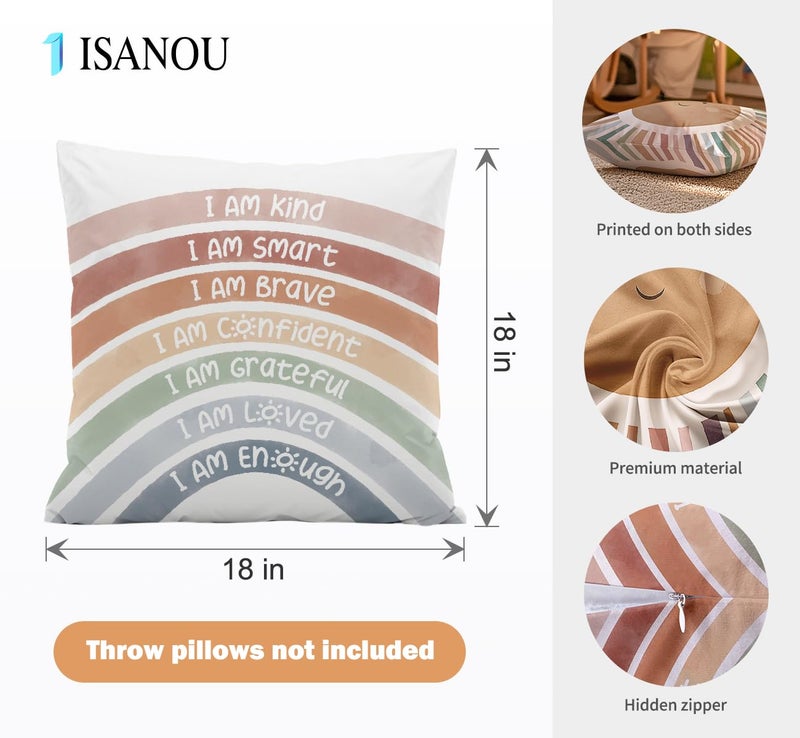 ISANOU Kids Playroom Decor,Boho Sun Alphabet Throw Pillow Covers,Kids Reading Nook Decor Pillowcase for Classroom Playroom Nursery,18x18 Inch Pillowcase Set of 4 - Image 5