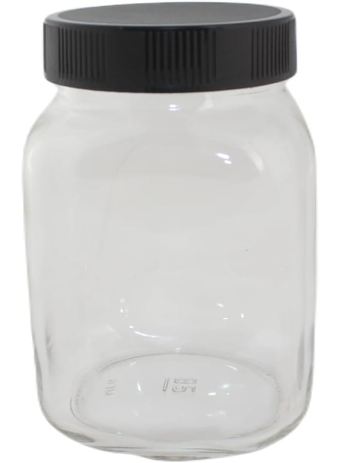 Zinnia Square Glass Jar – 850 Ml, Black Plastic Lid