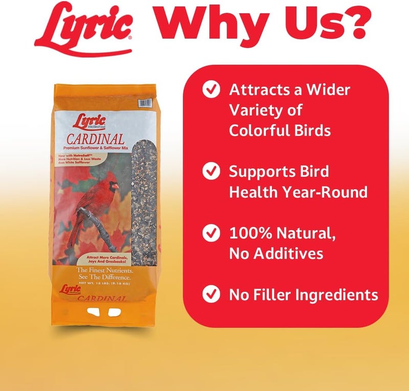 Lyric Cardinal Wild Bird Seed - Sunflower & Safflower Premium Bird Food Mix for Cardinals, Grosbeaks & Blue Jays - 3.75 lb bag - Image 3