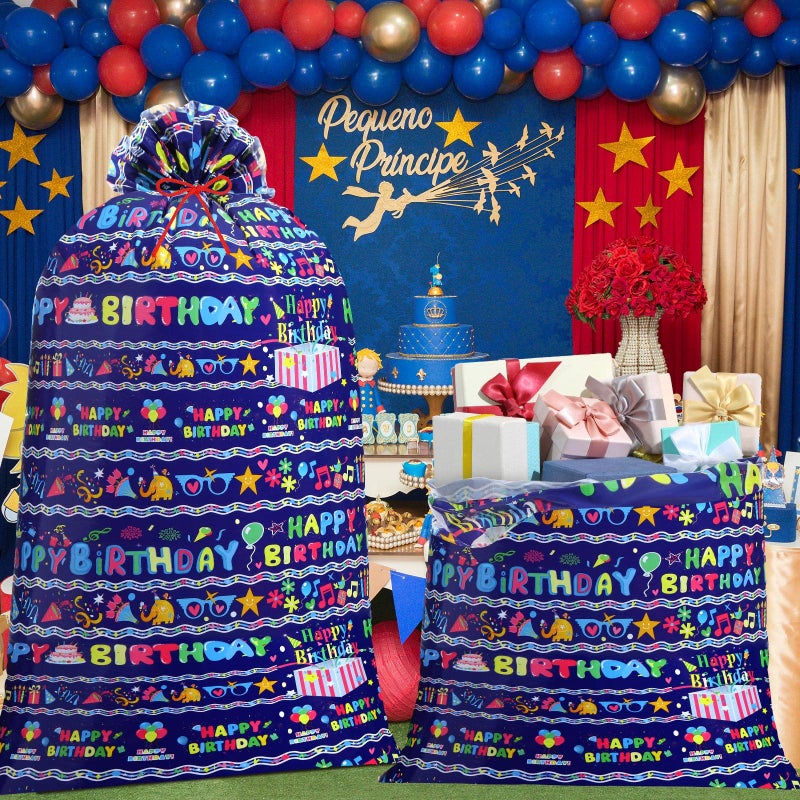 Teling 2 Pcs 80 x 60 in Jumbo Birthdays Gift Bags for Giant Present Extra Large Plastic Oversized Bike Birthdays Wrapping Bag for Baby Shower Party Favors(Blue) - Image 3