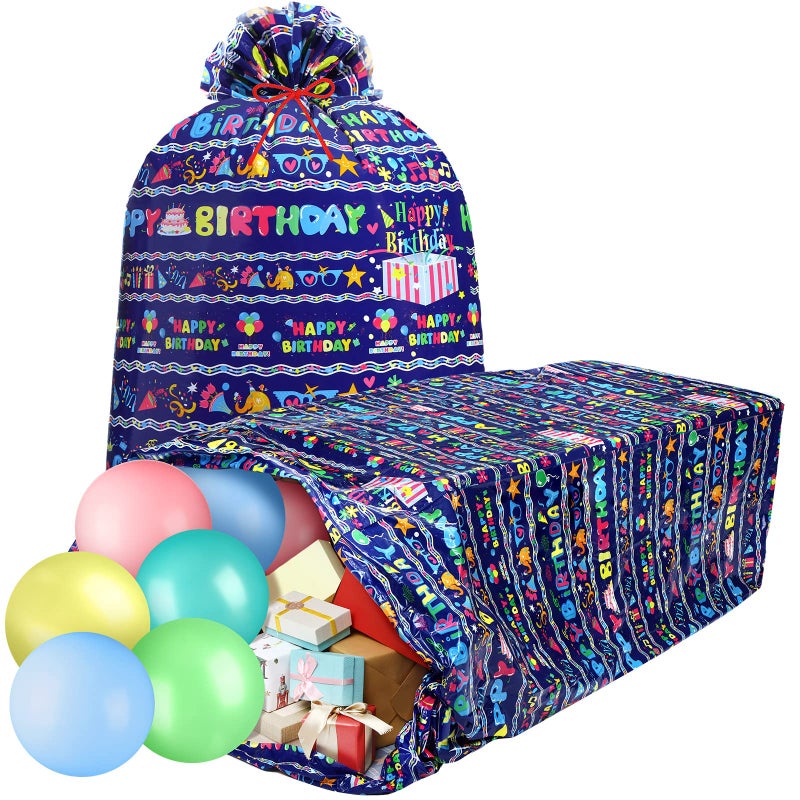 Teling 2 Pcs 80 x 60 in Jumbo Birthdays Gift Bags for Giant Present Extra Large Plastic Oversized Bike Birthdays Wrapping Bag for Baby Shower Party Favors(Blue) - Image 1