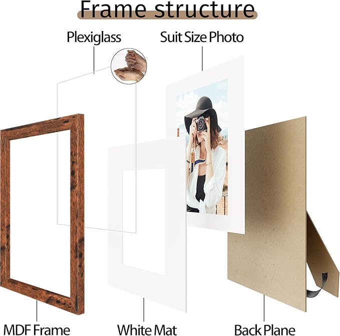 Picrit 10x12 إطار الصورة مجموعة من 12 عرض 8x10 مع حصيرة أو 10x12 بدون إطارات صور حصيرة لتركيب الجدار أو الجدول أعلى عرض بني - Image 4