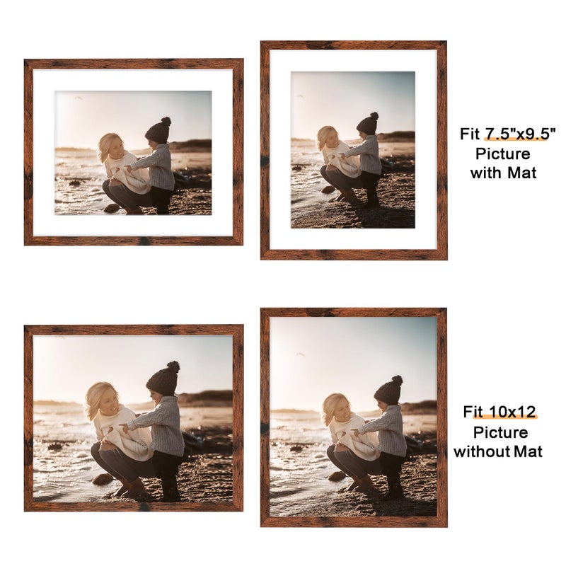 Picrit 10x12 إطار الصورة مجموعة من 12 عرض 8x10 مع حصيرة أو 10x12 بدون إطارات صور حصيرة لتركيب الجدار أو الجدول أعلى عرض بني - Image 3