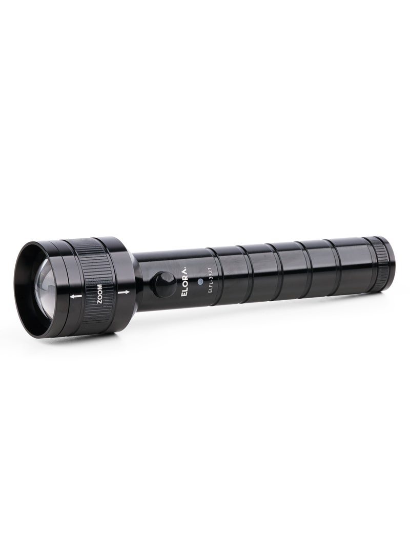 ELORA ZOOMABLE 2SC Rechargeable Flashlight 5000mAh Battery, long battery life use, Zoom function, Durable Metal Body, Water & Shock Resistant,  ELFL-3321 (Black) - Image 1