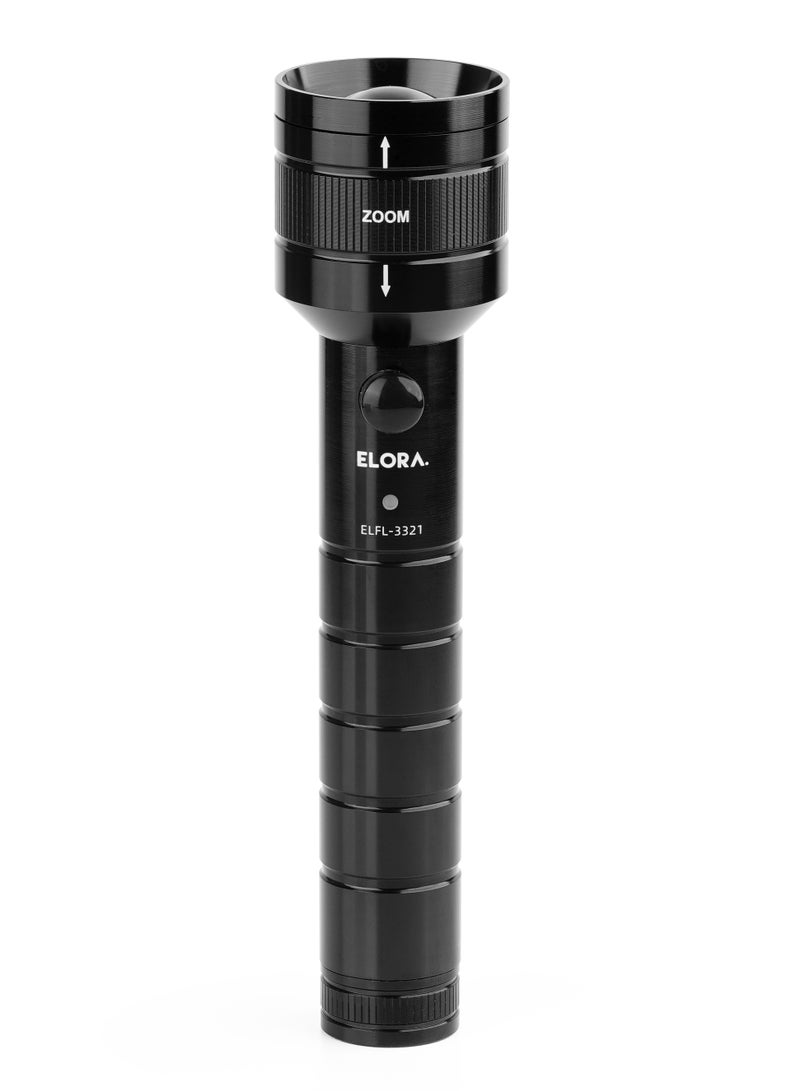 ELORA ZOOMABLE 2SC Rechargeable Flashlight 5000mAh Battery, long battery life use, Zoom function, Durable Metal Body, Water & Shock Resistant,  ELFL-3321 (Black) - Image 2