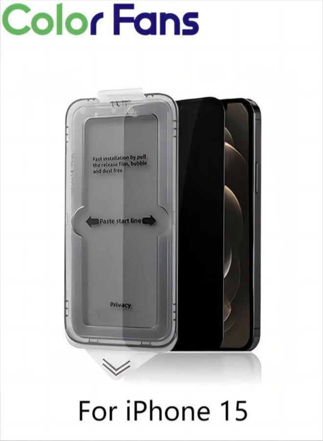 Color Fans iPhone 15 Privacy Screen Protector (2023 Dust-Free Install), Full Coverage Anti Spy Private Tempered Glass Film 9H Hardness, Bubble Free - Image 1