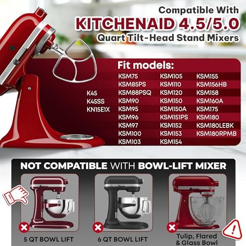 KAROXY Stainless Steel Flat Beater for KitchenAid 4.5 & 5.0 Qt Tilt-Head Mixer, Paddle Attachment for K45SS, Dishwasher Kitchen Aid Paddle Replacement Attachment - Image 4