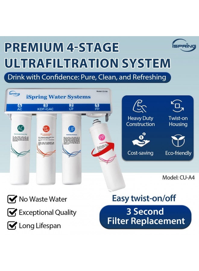 iSpring Ispring Cu-A4 0.01µm Ultra-Filtration Under Sink Water Filter System, Tankless 4-Stage High Capacity, Remove 99.99% Contaminants, Quick Filter Change With Chrome Faucet, White - Image 3