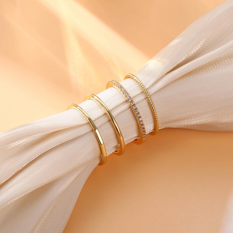 MILACOLATO 14K Gold Plated 1.3mm Thin Stackable Rings for Women - Minimalist Non Tarnish Cubic Zirconia Half Eternity Band Rings - Dainty Trendy Statement Stacking Rings Set G 8 - Image 5