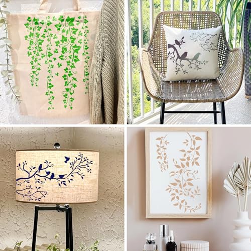 Yhliua Tree Leaf Vine Stencils for Painting on Wood, Large Bird Branches Stencils for Crafts Reusable Wood Burning Drawing Art Paint Stencil and Patterns for Wall Furniture Canvas (Tree) - Image 3