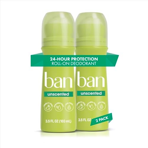 Ban Invisible Rollon Antiperspirant Deodorant for Women and Men 24hour Underarm Odor  Sweat Protection Unscented 35 Oz Pack of 2