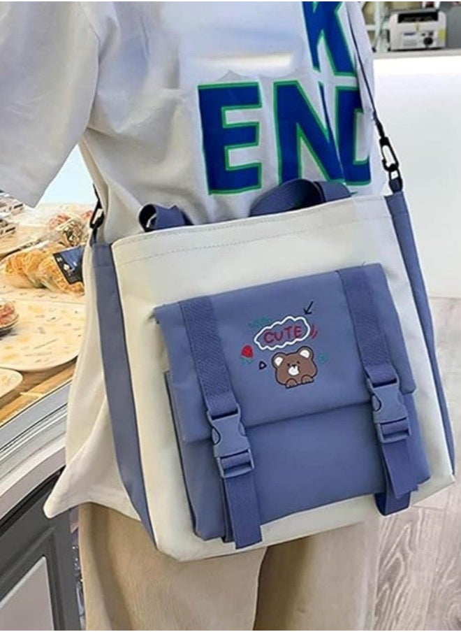 Generic - Cute Backpack Multi Set With Cute Plush Pendants & Badge High Capacity School Bag Cute Aesthetic Backpack 5 Pcs Backpack Fashion Book Bags With Cute Plush Pendant (Blue) - Image 1