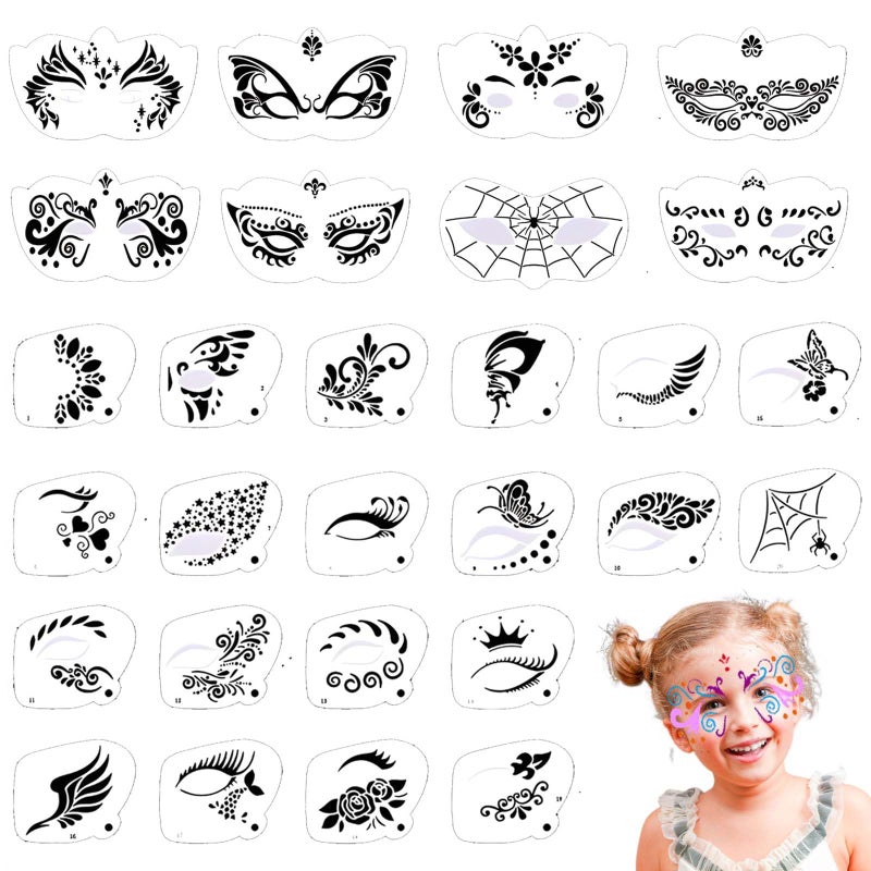 Twpribarn 28 Pcs Face Paint Stencils Kit - Reusable Face Tattoo & Body Makeup Painting Templates for Kids & Adults - Mix01 - Image 1
