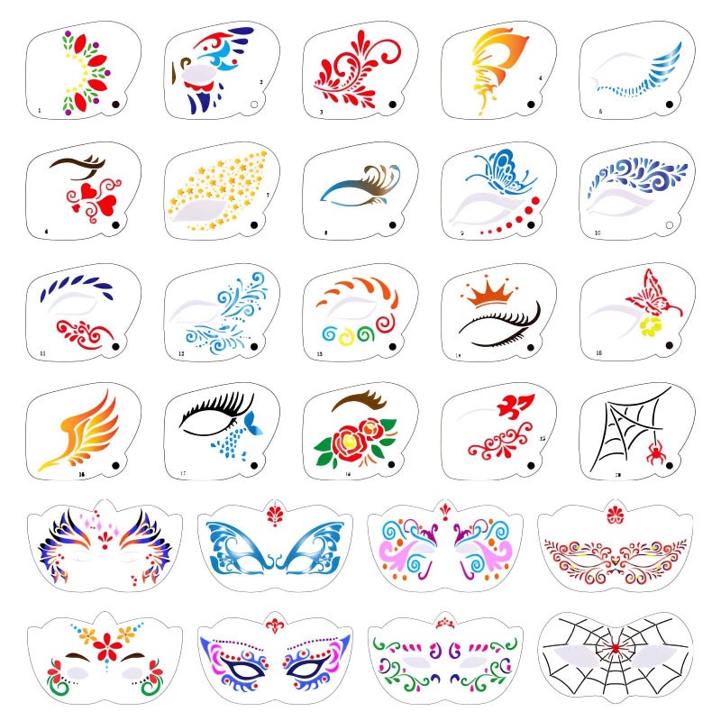 Twpribarn 28 Pcs Face Paint Stencils Kit - Reusable Face Tattoo & Body Makeup Painting Templates for Kids & Adults - Mix01 - Image 5