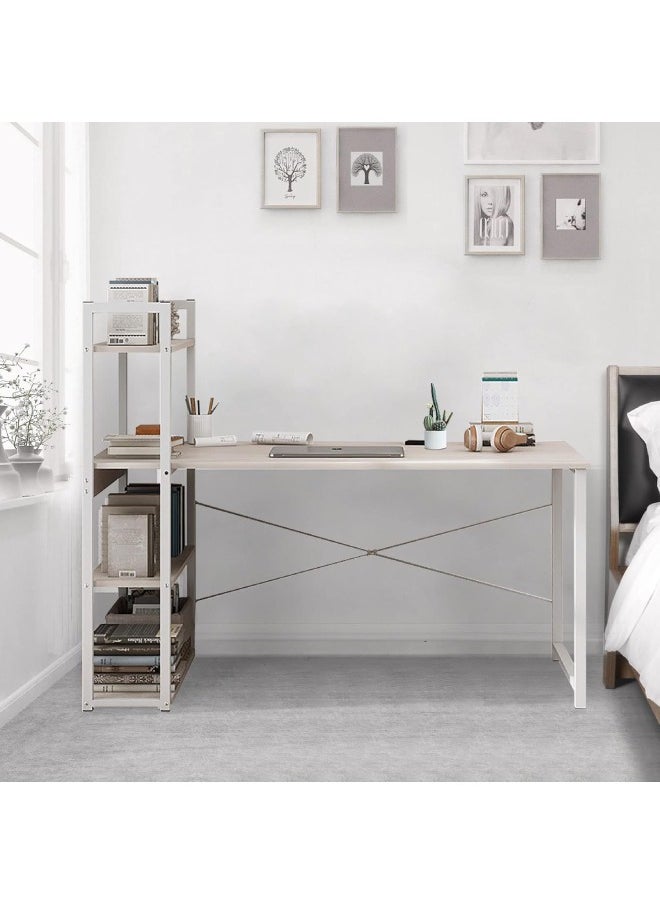 SKY-TOUCH - Computer Desk Table with Shelves, 4 Tier Study Table with Bookshelf Desk Storage Reversible Study Table Office Corner Desk with Shelves Home Office Desk Easy Assemble 120x48x72cm - Image 1
