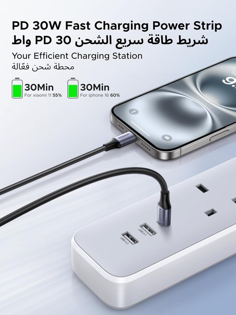 6-in-1 Power Extension Cord. Wall-mounted cord for Home & Office use, Power Extension. Multi-Outlets, Extension Cord (3 Gang 2 USB, & 1 Type-C Port) UK Plugs. - Image 4