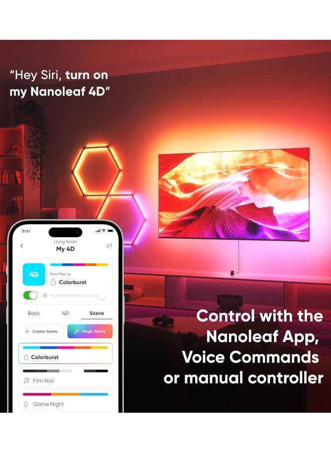 Nanoleaf - كاميرا مرآة لشاشة التلفاز 4D وشريط إضاءة LED 5.2M | إضاءة خلفية لشاشة تلفزيون تصل إلى 85 بوصة، حامل الكاميرا، LED ذكي WiFi، تفاعل الموسيقى، يعمل مع Apple HomeKit، Alexa، Google، إلخ | ألوان شاشة تلفزيون مرآة - Image 1
